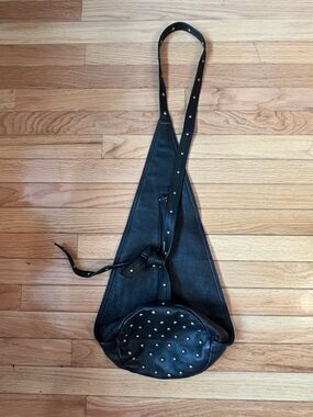 Patti Hansen for Hung on U Black Studded Leather Sling Bag